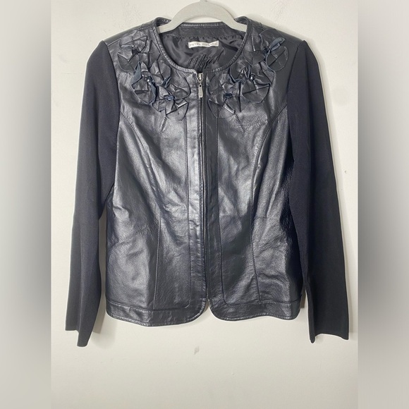 Peter Nygard women’s Faux leather black jacket w/floral design zip up - Picture 1 of 9